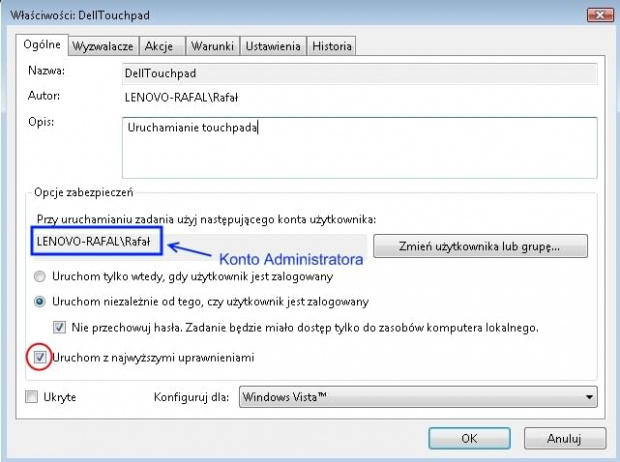 konfiguracja Dell Touchpad Vista Home