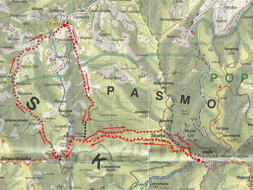 Mapa trasy Obidza - Przehyba #rower #góry #mapa #BeskidSądecki #szlak