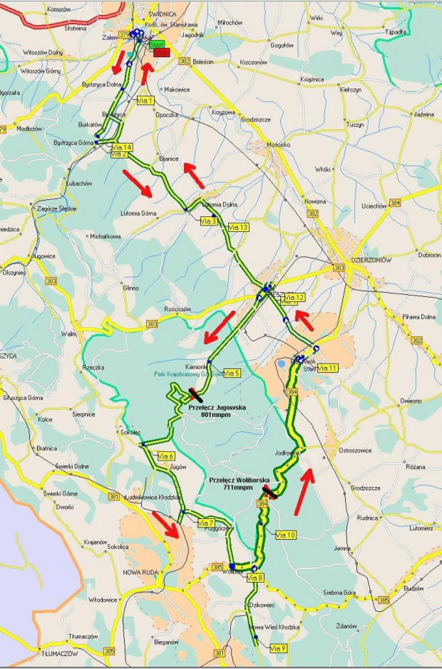 mapka trasy w okolice Srebrnej Góry