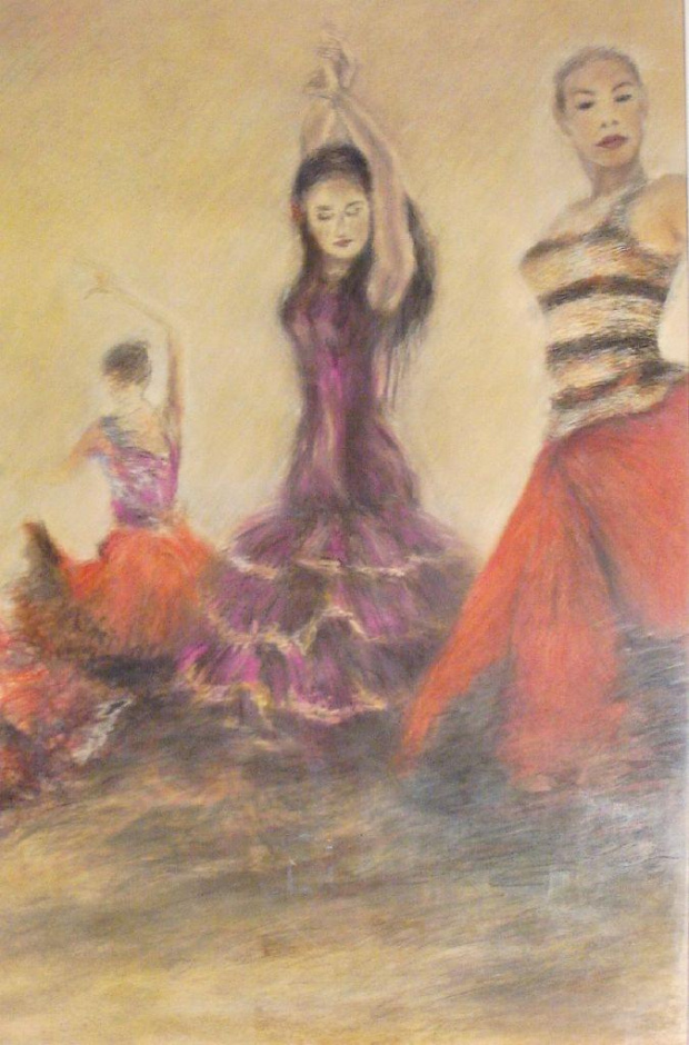 Tańczące flamenco (60x40) pastel na papierze