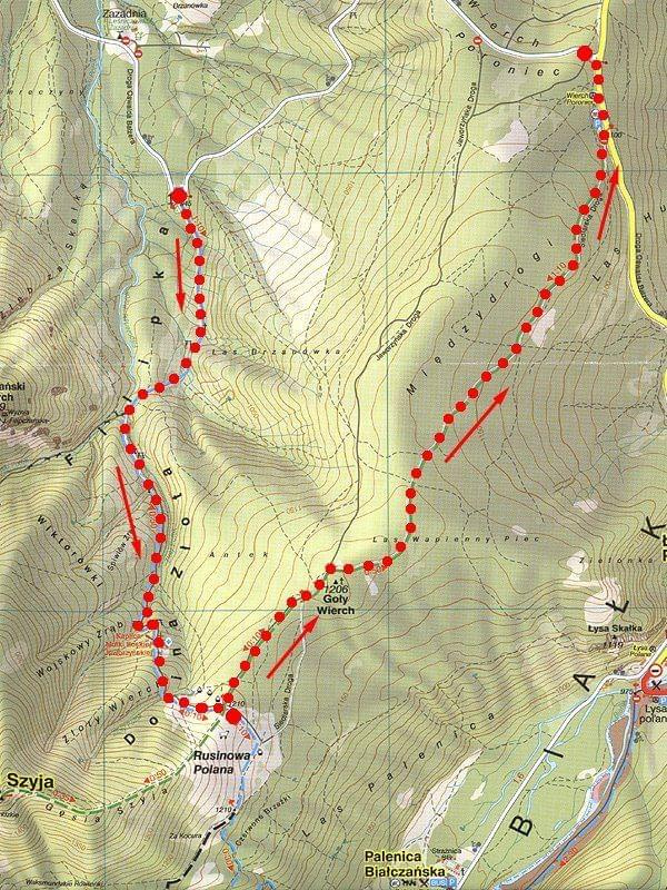 Mapka spaceru na Rusinową Polanę #mapa #tatry #RusinowaPolana